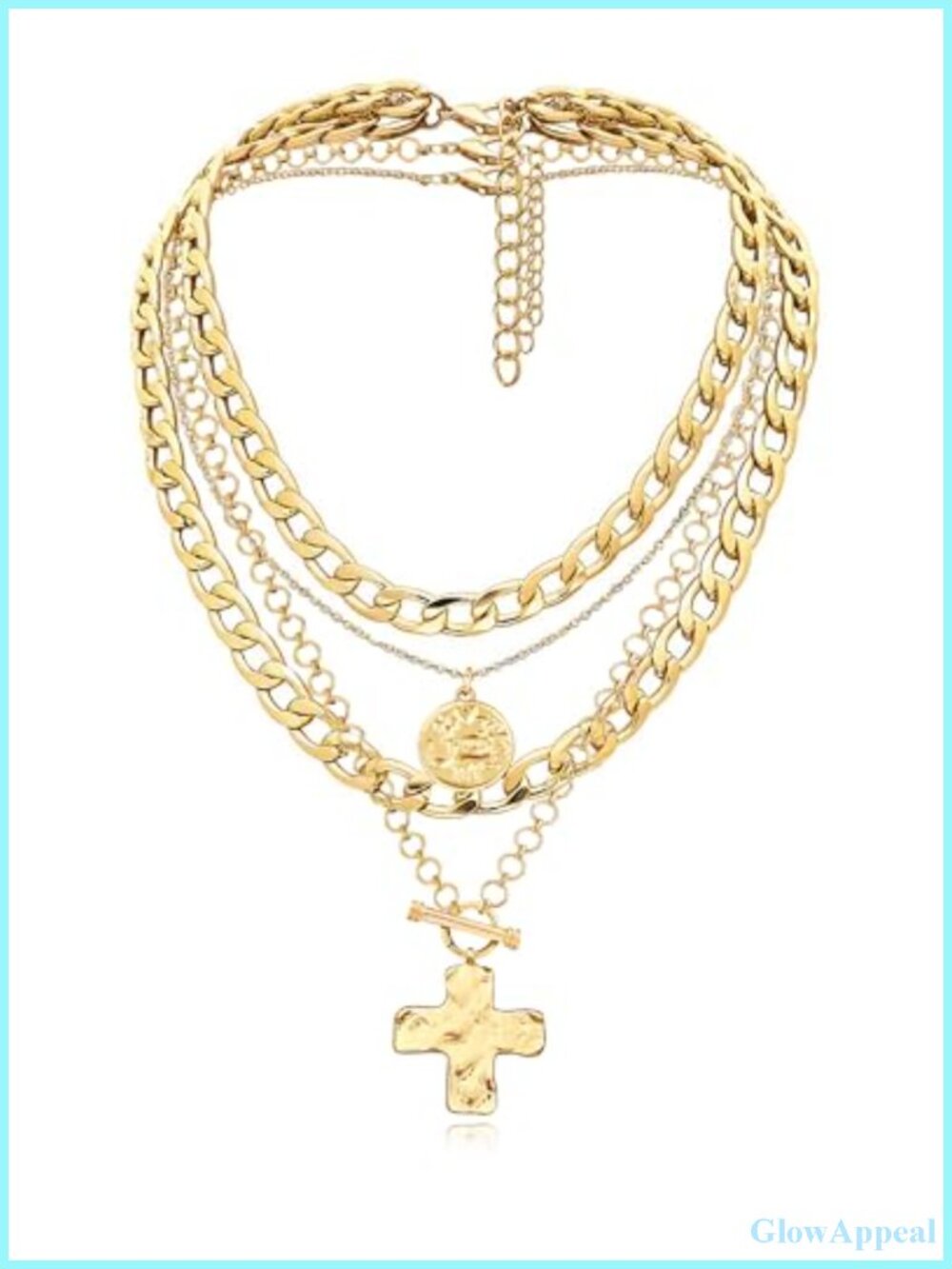 Layered Coin & Cross Pendant Necklace Set for Women Chunky Statement Jewelry